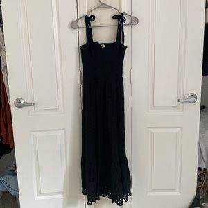 MIDI summer black dress with eyelet design